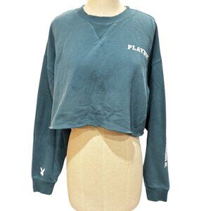 Playboy by PacSun Cropped Crewneck Sweatshirt Green Logo Size L